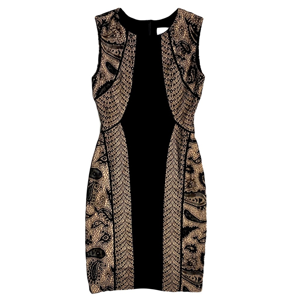 Joseph Ribkoff Womens Lace Trim Ponte Knit Color Block Sheath Dress